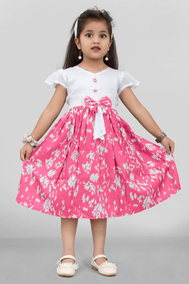 Amreliya Style Girls Below Knee Casual Dress(Multicolor, Short Sleeve)