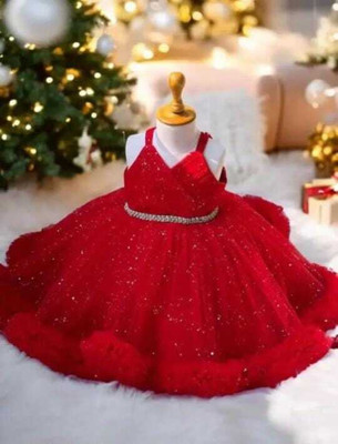 AK RAJ GARMENTS Baby Girls Midi/Knee Length Party Dress(Red, Sleeveless)