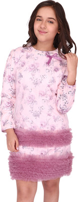 Cutecumber Baby Girls Above Knee Casual Dress(Purple, Full Sleeve)