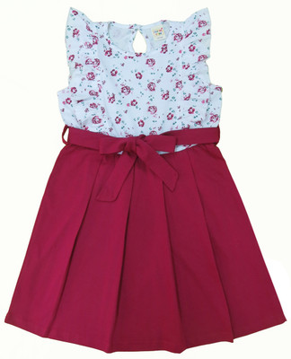 Clothe Funn Indi Girls Midi/Knee Length Casual Dress(Maroon, Half Sleeve)