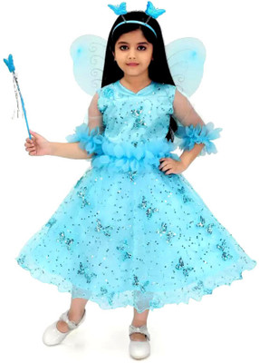 Wonder Fashion Girls Maxi/Full Length Festive/Wedding Dress(Blue, 3/4 Sleeve)