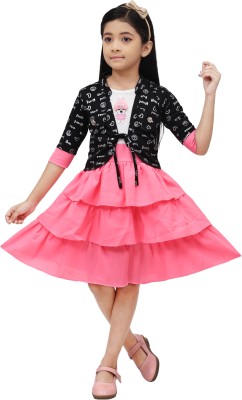 BISAL Indi Girls Midi/Knee Length Casual Dress(Pink, 3/4 Sleeve)