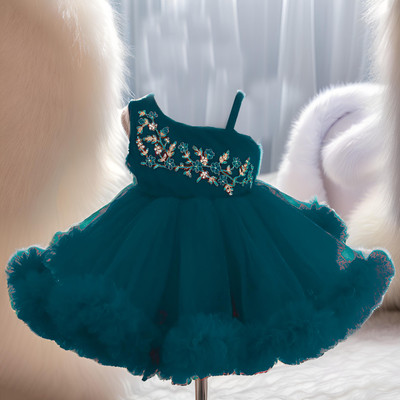 GLEAMGRACE Girls Midi/Knee Length Party Dress(Green, Sleeveless)