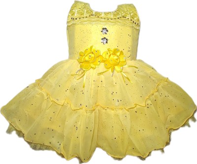 NKG FASHION Girls Midi/Knee Length Festive/Wedding Dress(Yellow, Sleeveless)