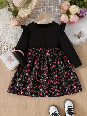 CARTIKKAAY Indi Baby Girls Midi/Knee Length Party Dress(Black, Full Sleeve)