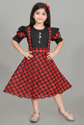 A M ENTERPRISE Girls Below Knee Casual Dress(Multicolor, Half Sleeve)