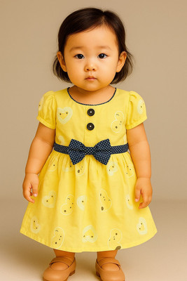 Konika Indi Girls Maxi/Full Length Casual Dress(Yellow, Half Sleeve)