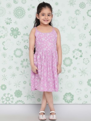 Indo Era Girls Below Knee Casual Dress(Purple, Sleeveless)