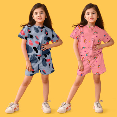 arrowquick Kids Nightwear Baby Girls Printed Cotton Blend(Multicolor Pack of 2)