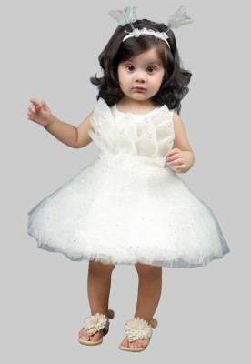 JINNEY COLLECTION Baby Girls Midi/Knee Length Party Dress(White, Sleeveless)