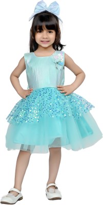 JINNEY COLLECTION Baby Girls Midi/Knee Length Party Dress(Light Blue, Sleeveless)
