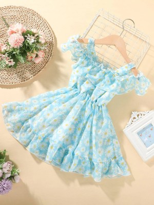 DHARMIKAAY TRENDZ Baby Girls Midi/Knee Length Casual Dress(Blue, Sleeveless)