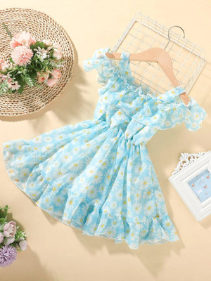 PURNKAMAAY TRENDZ Girls Below Knee Casual Dress(Light Blue, Sleeveless)
