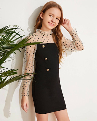 AMARFASHIO Girls Midi/Knee Length Casual Dress(Black, Full Sleeve)