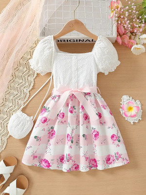 Style Connect Collection Girls Midi/Knee Length Party Dress(White, Short Sleeve)