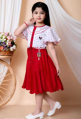 j.n.s rozina Indi Girls Below Knee Festive/Wedding Dress(Maroon, Fashion Sleeve)