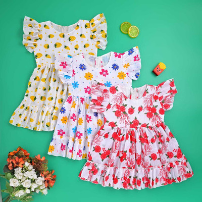 OMARAN DRESSES Girls Midi/Knee Length Casual Dress(Multicolor, Fashion Sleeve)