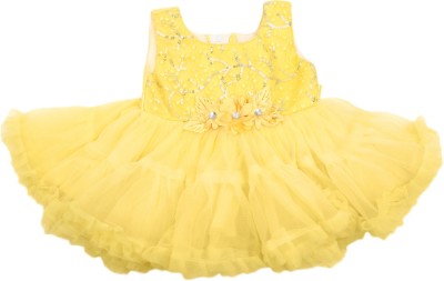 V-MART Indi Baby Girls Midi/Knee Length Casual Dress(Yellow, Sleeveless)