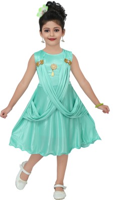CHANDRIKA LIFESTYLE Girls Midi/Knee Length Casual Dress(Green, Sleeveless)