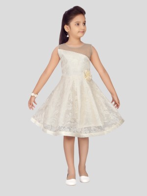 Aarika Indi Girls Midi/Knee Length Party Dress(White, Sleeveless)
