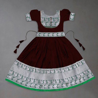 Jal Enterprises Girls Maxi/Full Length Festive/Wedding Dress(Brown, Short Sleeve)
