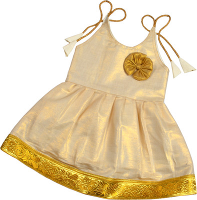 sathiyas Indi Baby Girls Midi/Knee Length Festive/Wedding Dress(Gold, Sleeveless)