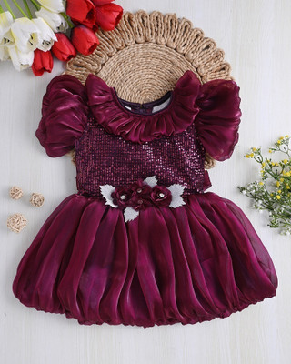SARDAR DRESSES Girls Midi/Knee Length Party Dress(Brown, Cap Sleeve)