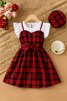 JGLIMAFASHION Indi Girls Below Knee Festive/Wedding Dress(Red, Short Sleeve)