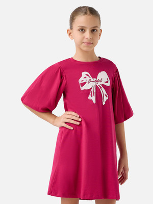 JUNIORS by Babyshop Girls Midi/Knee Length Casual Dress(Red, Half Sleeve)