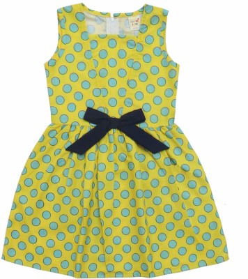 Clothe Funn Girls Midi/Knee Length Casual Dress(Yellow, Sleeveless)