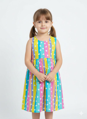 Lalpahari Girls Midi/Knee Length Casual Dress(Multicolor, Sleeveless)