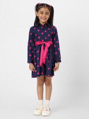 NautiNati Indi Girls Above Knee Casual Dress(Dark Blue, Full Sleeve)