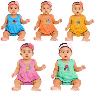 maltees textile Indi Baby Girls Midi/Knee Length Casual Dress(Multicolor, Sleeveless)