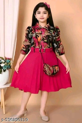 FARHAN FASHION Indi Girls Midi/Knee Length Festive/Wedding Dress(Pink, Fashion Sleeve)