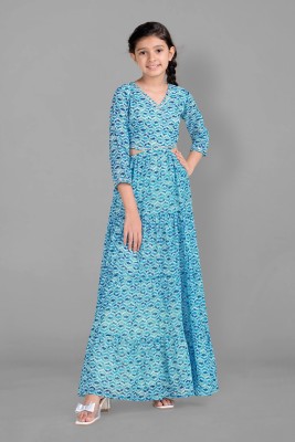 Fashion Dream Girls Maxi/Full Length Casual Dress(Blue, 3/4 Sleeve)