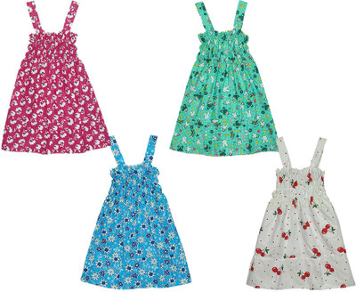 Indistar Indi Girls Midi/Knee Length Casual Dress(Multicolor, Sleeveless)