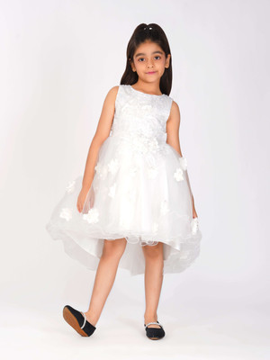 CREATIVE KID'S Indi Girls Midi/Knee Length Party Dress(White, Sleeveless)