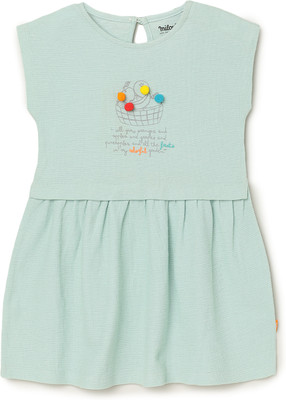 milou Indi Girls Midi/Knee Length Casual Dress(Light Green, Sleeveless)