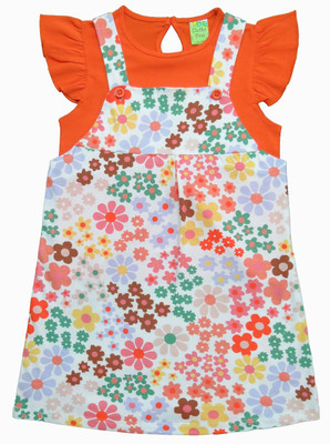 Clothe Funn Girls Midi/Knee Length Casual Dress(Orange, Cap Sleeve)