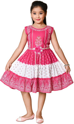 JY TRADERS Girls Midi/Knee Length Casual Dress(Pink, Sleeveless)
