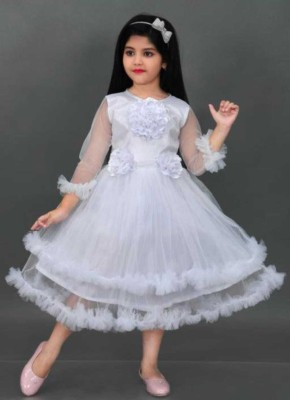 Stylish Collection Girls Calf Length Festive/Wedding Dress(White, 3/4 Sleeve)