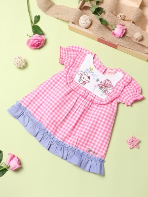 NautiNati Baby Girls Midi/Knee Length Casual Dress(Pink, Short Sleeve)