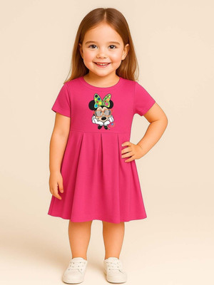 YK Disney Baby Girls Midi/Knee Length Casual Dress(Pink, Short Sleeve)