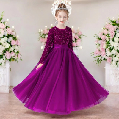 KESRI BOUTIQUE Girls Maxi/Full Length Festive/Wedding Dress(Purple, Full Sleeve)