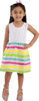 Kidsdew Indi Girls Midi/Knee Length Casual Dress(White, Sleeveless)