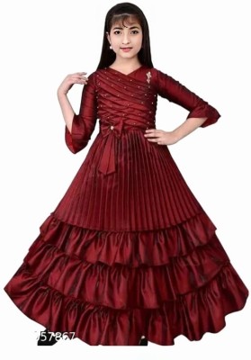 AYUB FASHION Girls Maxi/Full Length Party Dress(Red, 3/4 Sleeve)