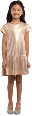 Under Fourteen Only Girls Midi/Knee Length Party Dress(Gold, Cap Sleeve)