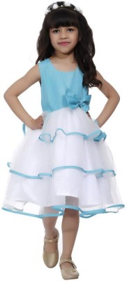 Wish littlle Girls Midi/Knee Length Festive/Wedding Dress(Blue, Sleeveless)