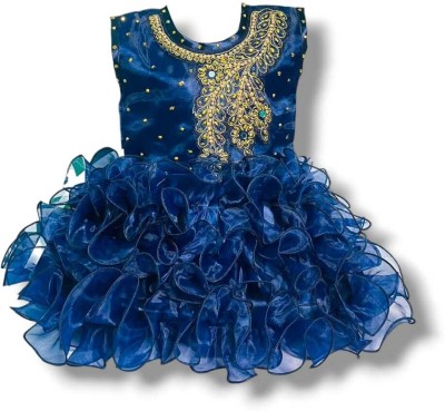 LITTLE MAMA Baby Girls Midi/Knee Length Party Dress(Blue, Sleeveless)