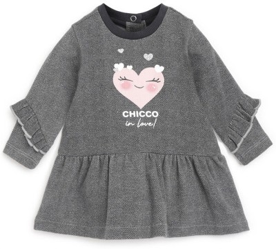 Chicco Indi Girls Midi/Knee Length Casual Dress(Grey, Full Sleeve)